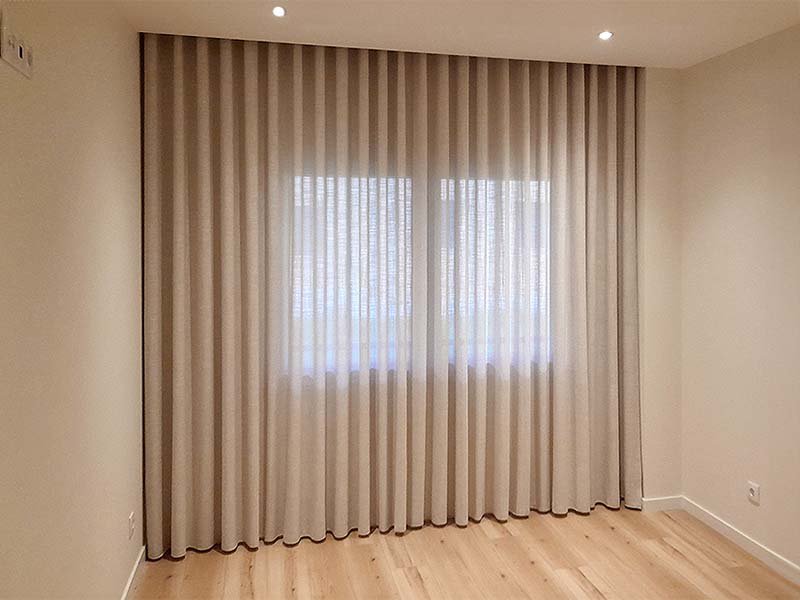 Cortinado Onda para Quarto - Tecido Bege - Calha 300