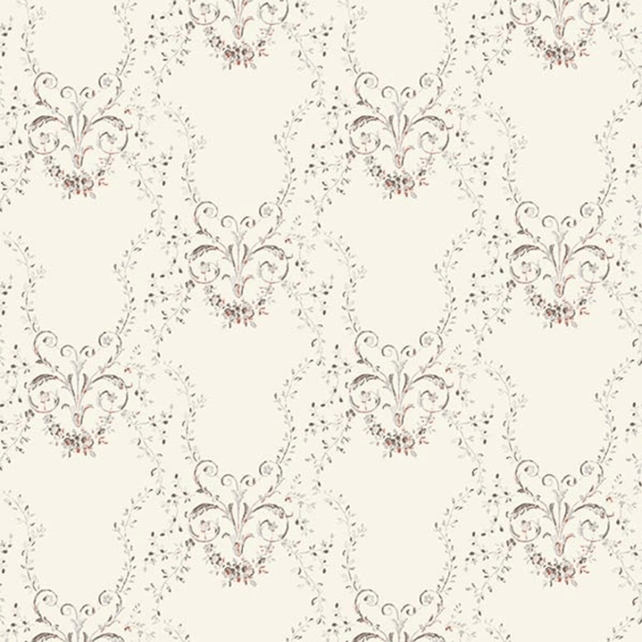 Papel de Parede Belle Époque Fiona Wall Design | 600931 Papel de parede creme com padrão floral cinza e vermelho
