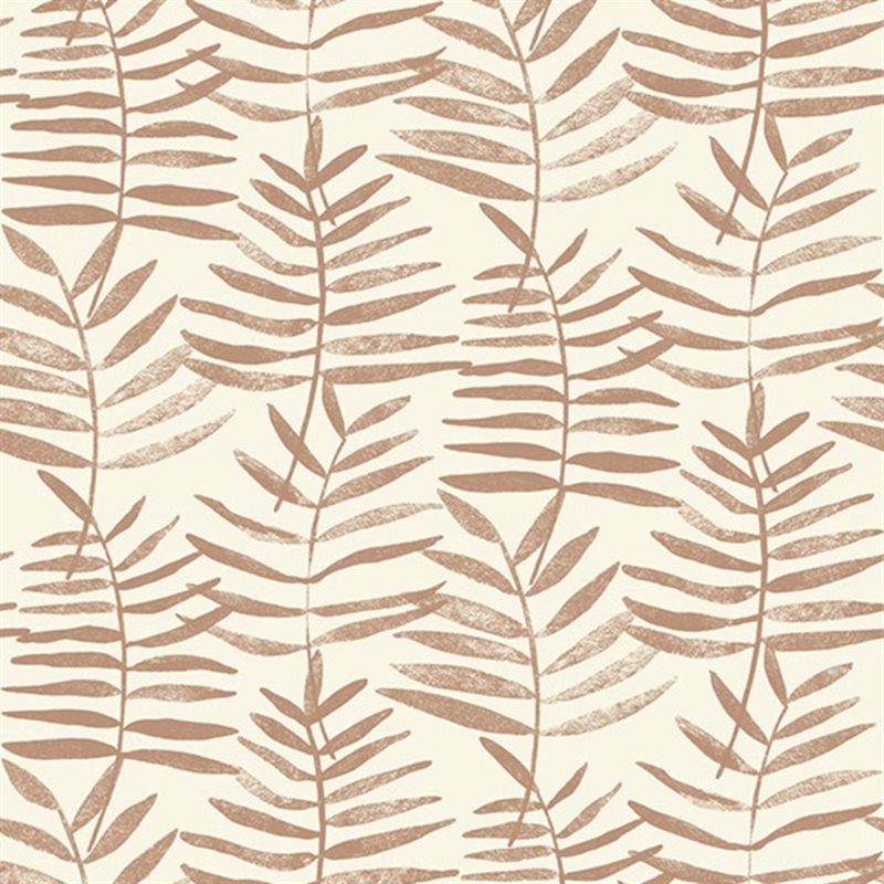 Papel de Parede Delicate Fern Fiona Wall Design | 590102 Papel de parede ou tecido com padrão discreto de folhas castanho claro sobre fundo creme