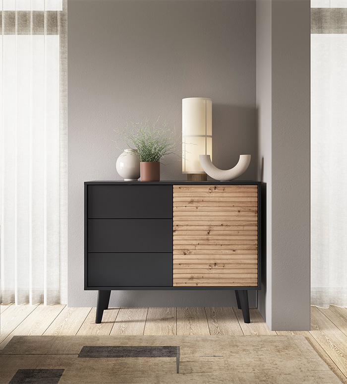 Aparador em Carvalho com Ripas e Preto