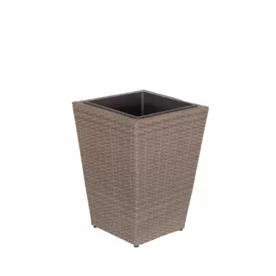 Vaso de plantas quadrado bege com textura de vime e interior preto