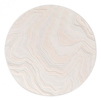 Tapete redondo creme com padrão ondulado texturizado
