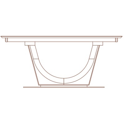 Desenho técnico de mesa com base curva e tampo retangular