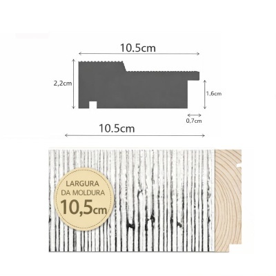 Moldura de madeira com textura riscada e medidas 10,5 cm