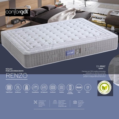 Colchão Renzo branco cinzento claro com padrão texturizado e logótipo azul Conforgal