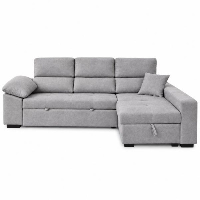 Sofá chaise longue cinzento em tecido com almofada extra