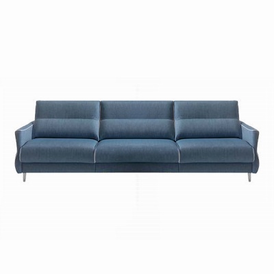 sofá azul escuro de três lugares com pés metálicos
