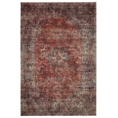 Tapete vintage em vermelho, castanho e bege com padrão desgastado