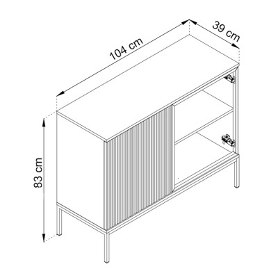 Desenho técnico de móvel em madeira com porta de ripas e prateleiras