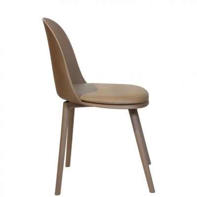Cadeira moderna bege com pernas de madeira