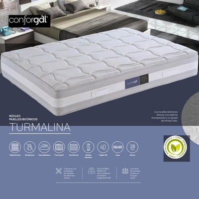 Colchão branco TURMALINA com núcleo de molas bicônicas e selo de certificação verde