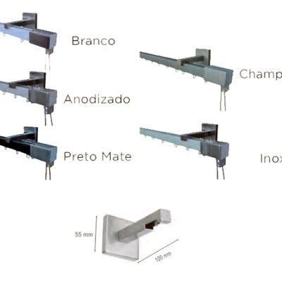 Suportes de parede metálicos em várias cores e acabamentos com medidas visíveis