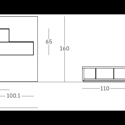 Desenho técnico de móvel de sala de estar com dimensões