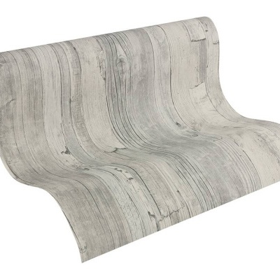 Rolo de papel de parede com padrão de tábuas de madeira cinza claro