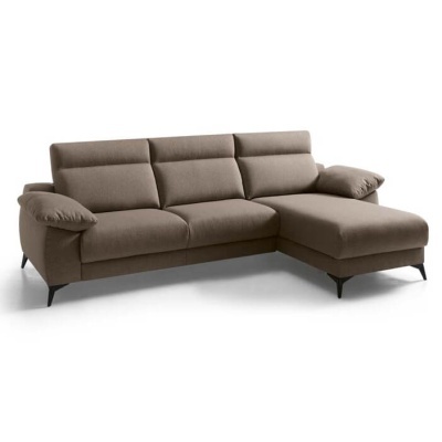 Sofá chaise longue castanho de tecido com pernas pretas