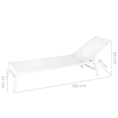 Espreguiçadeira branca de jardim com encosto reclinável em tecido