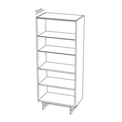 Estante branca com cinco prateleiras e pés pretos