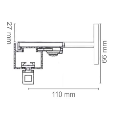 Desenho técnico a preto e branco com medidas de peça mecânica
