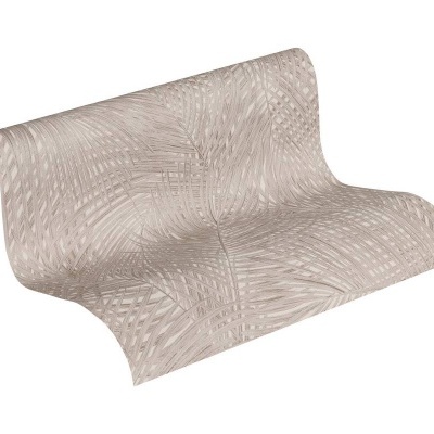 Rolo de papel de parede bege com padrão de folhas texturizadas