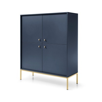 Armário azul escuro com quatro portas e pernas douradas