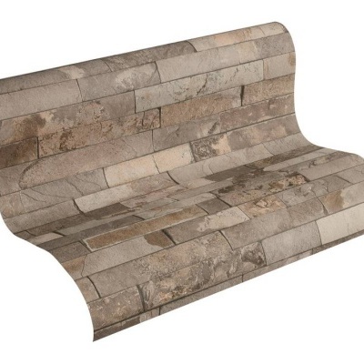 Rolo de papel de parede com padrão de pedras em tons castanhos e cinzentos