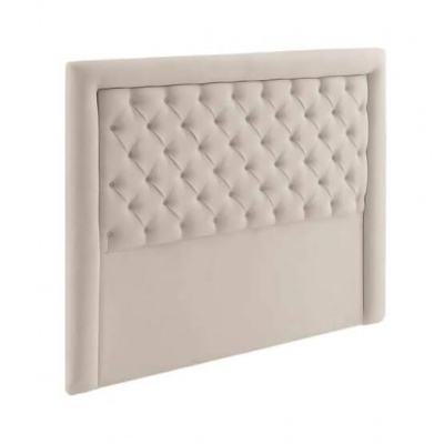 Cabeceira de cama estofada bege com acabamento botonê