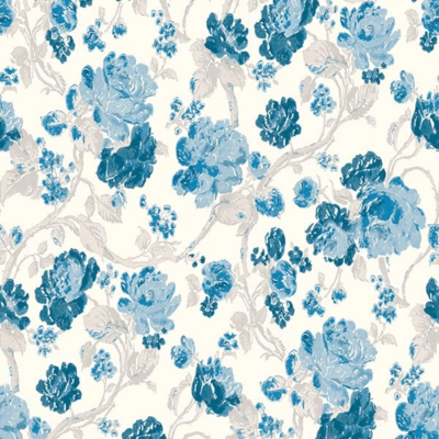 Padrão floral azul e bege com fundo branco