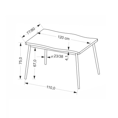 Desenho técnico de mesa com medidas