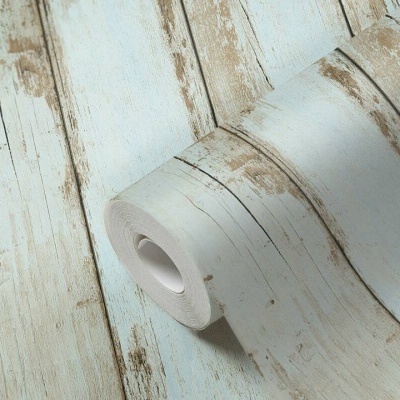 Rolo de papel de parede com padrão de tábuas de madeira branca desgastada