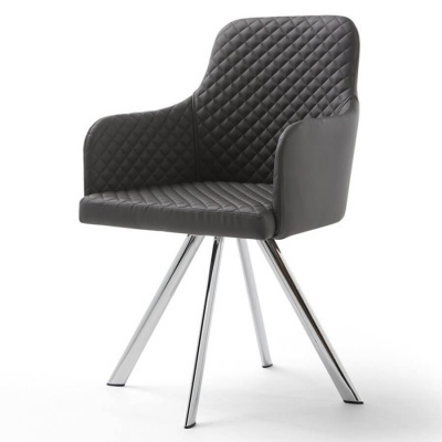 Cadeira preta acolchoada com base metálica cromada