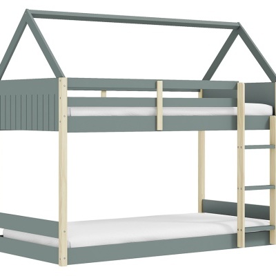 Beliche infantil em madeira cinza e natural com escada lateral