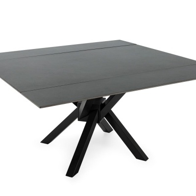 Mesa de jantar retangular cinza com base preta em X