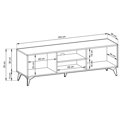 Desenho técnico de móvel de sala com dimensões detalhadas em cm