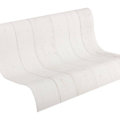 Rolo de papel de parede branco com riscas verticais cinzentas