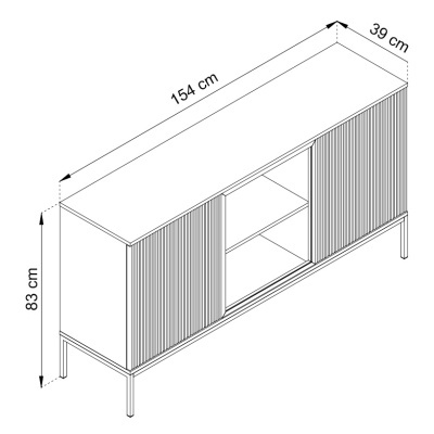 Desenho de móvel de armazenamento com portas e prateleiras, medidas 154x83x39 cm