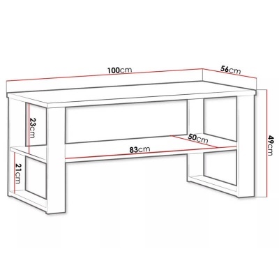 Desenho técnico de mesa retangular branca com medidas em centímetros.