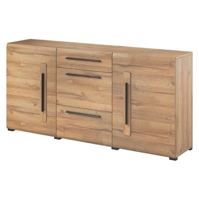 Aparador de madeira clara com portas e gavetas