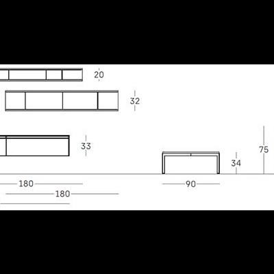 Desenho técnico de mobiliário com dimensões em centímetros.