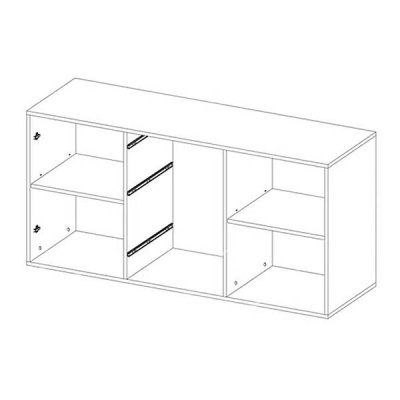 Desenho vetorial de móvel de madeira com três compartimentos e prateleiras ajustáveis