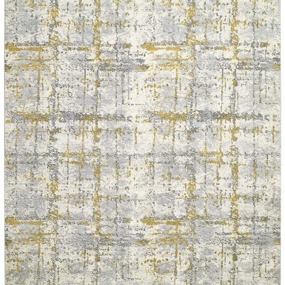 Tapete abstrato cinza, branco e amarelo com padrão irregular
