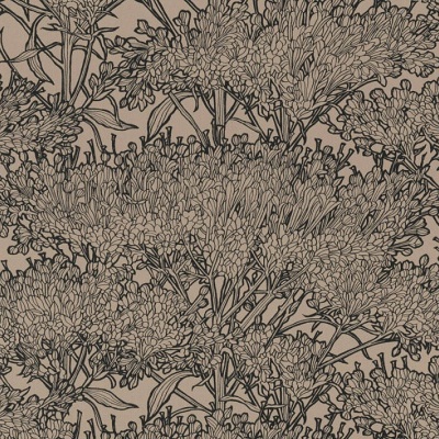 Papel de parede com padrão botânico castanho e bege