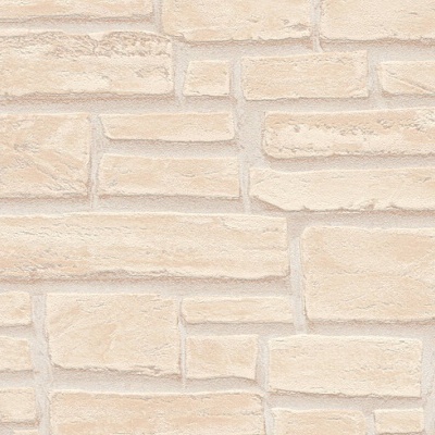 Parede de pedra decorativa bege e creme com textura rugosa