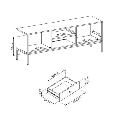 Móvel de sala com dimensões desenhadas em fundo branco