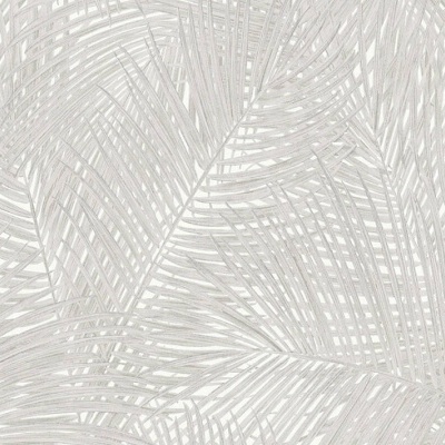 Papel de parede branco com padrão de folhas estilizadas em linhas finas