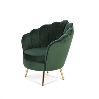 Poltrona verde escuro com pernas douradas e encosto ondulado