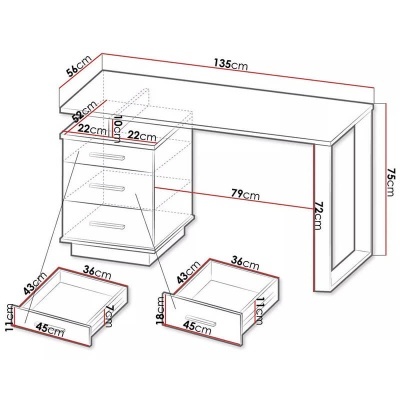 Desenho técnico de mesa branca com armário e medidas detalhadas