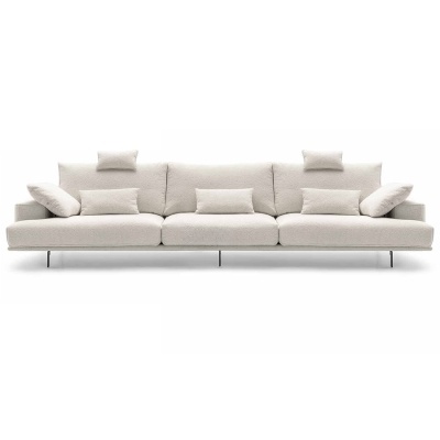 sofá grande estofado tecido bege claro minimalista