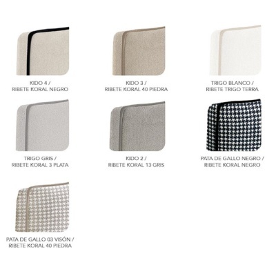 Amostras de tecidos para estofos com várias cores e ribetes