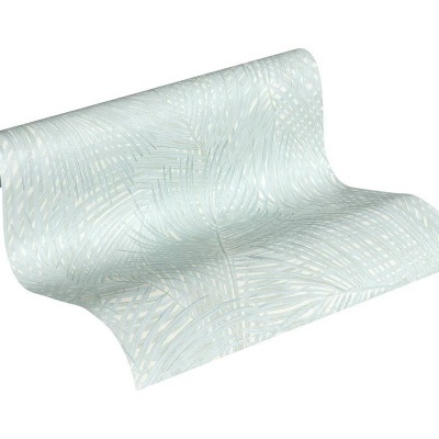 Rolo de papel de parede branco com padrão de folhas cinza claro