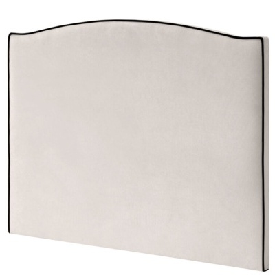 Cabeceira de cama em tecido bege com bordas pretas